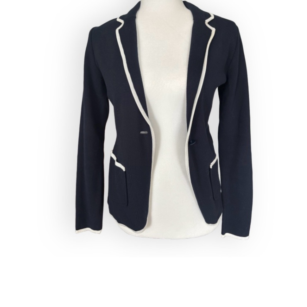Brooks Brothers Navy Blue and White Cotton Knit Rowing Blazer Size XS Old Money